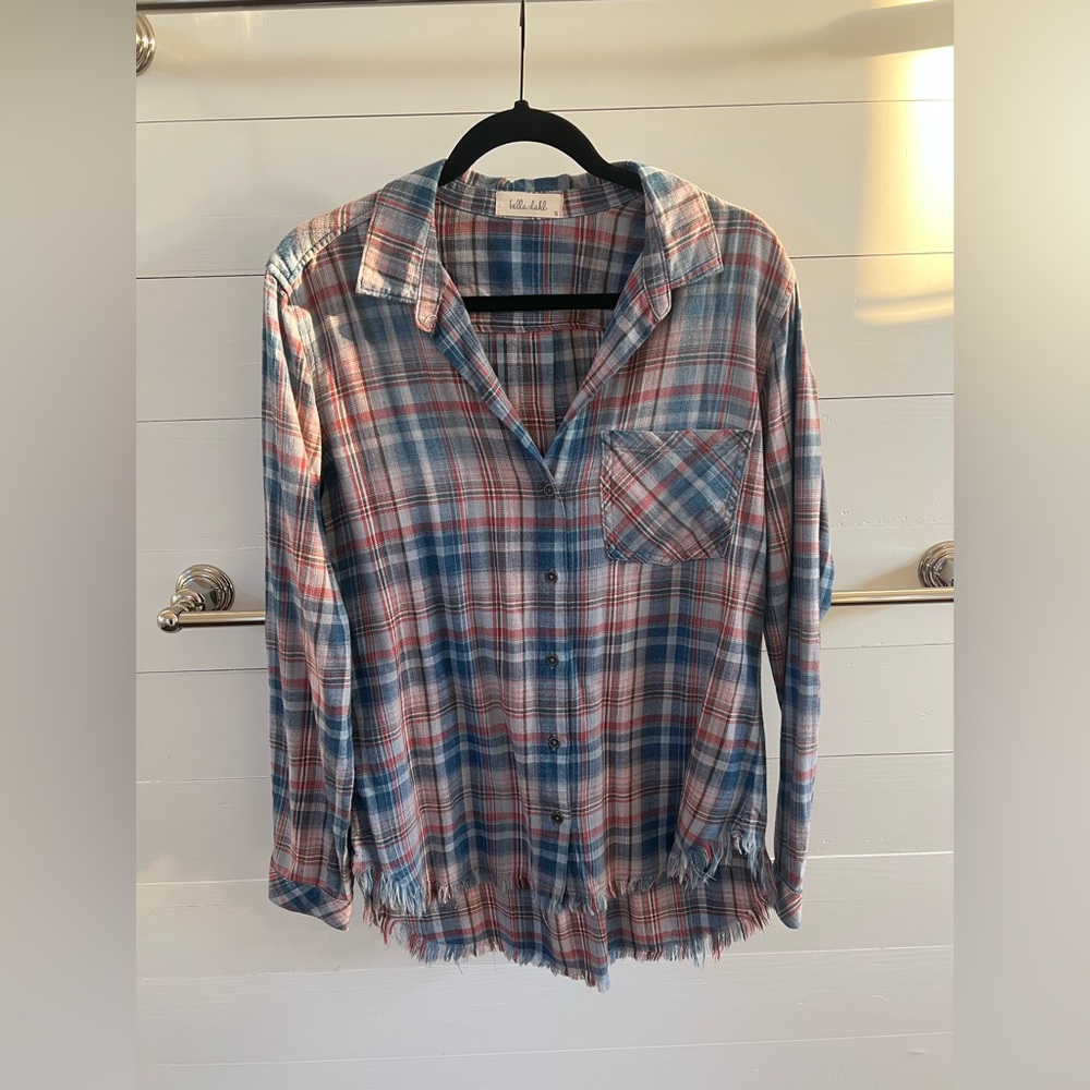 Bella Dahl Red and Blue Plaid Casual Button-Down Shirt